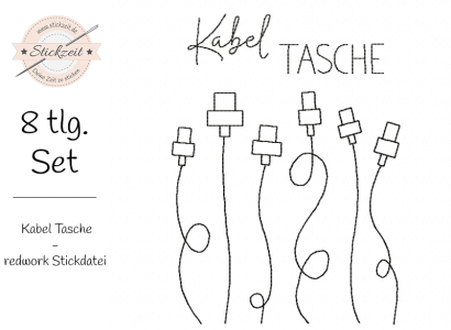 Kabel Tasche - redwork Stickdatei